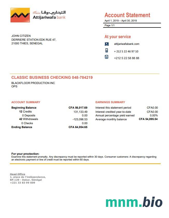 Senegal Attijariwafa Bank szablon w formacie excel pdf